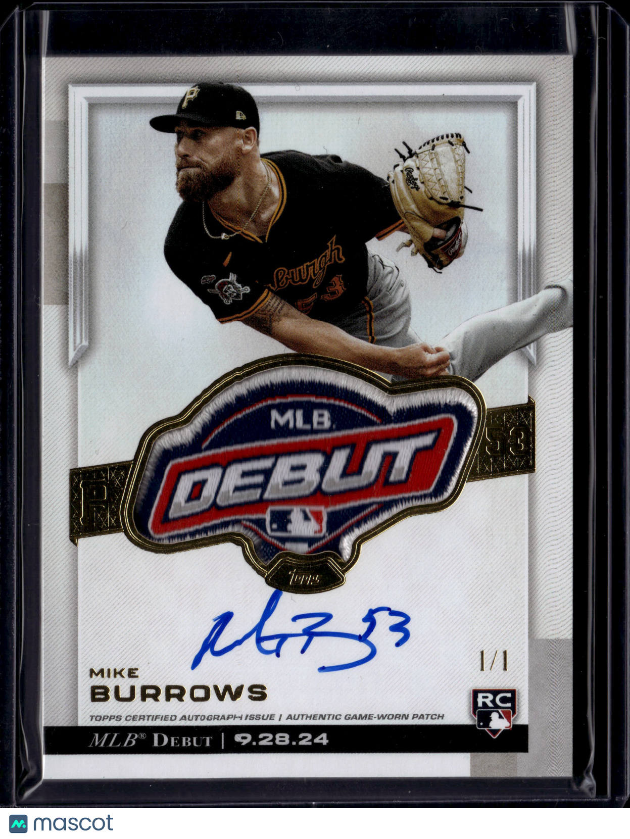 2025 Topps Chrome MLB Debut Mike Burrows Auto Game-Worn Patch 1/1 RC