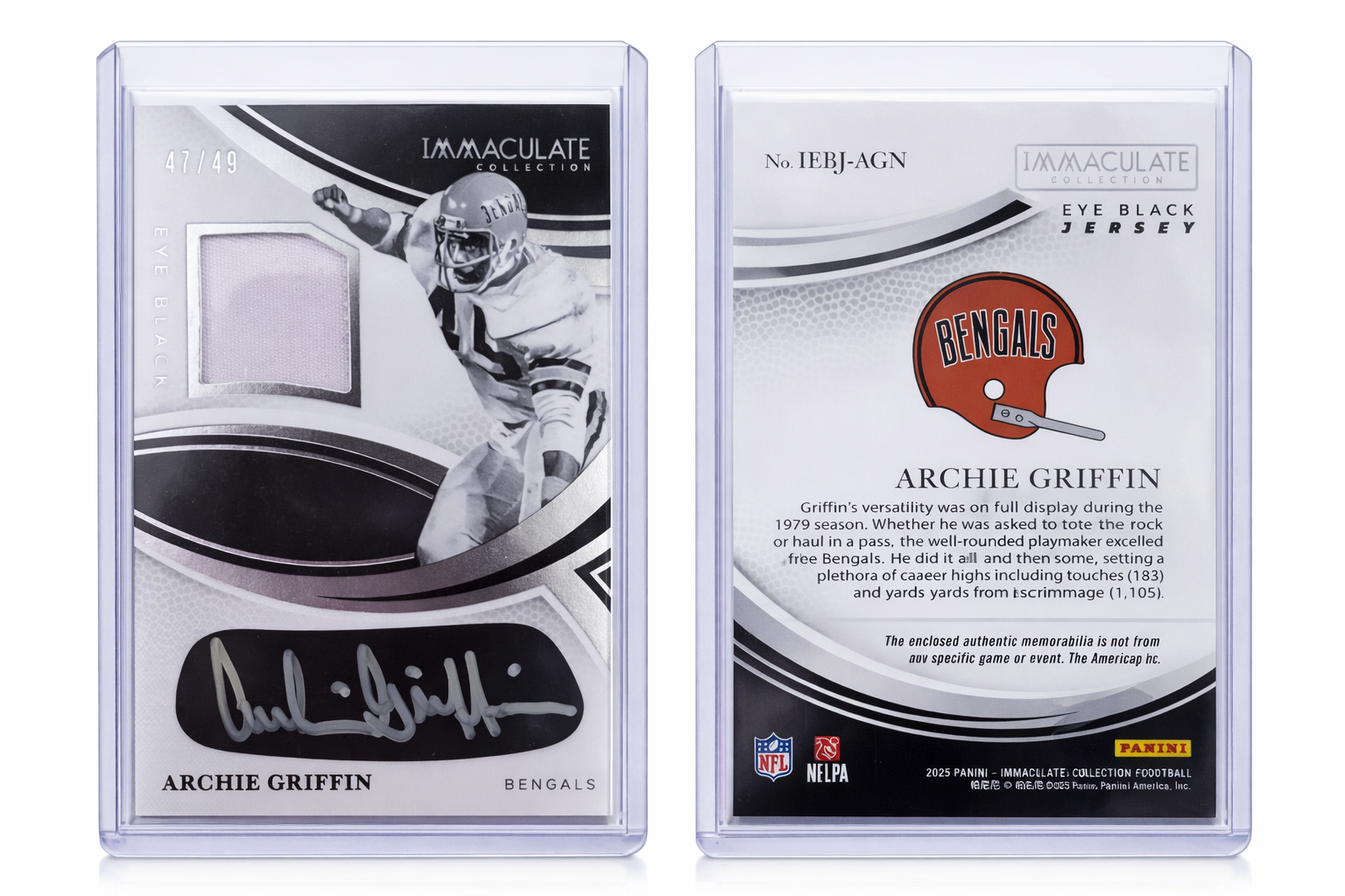 Archie Griffin 2025 Panini Immaculate Collection Eye Black Jersey Auto /49 Cincinnati Bengals #IEBJ-AGN #47/49