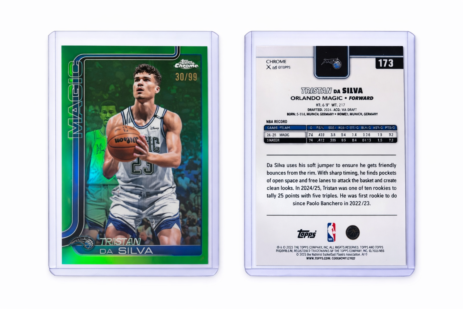2025-26 Topps Chrome Basketball Tristan Da Silva Green Refractor #173 — 30/99