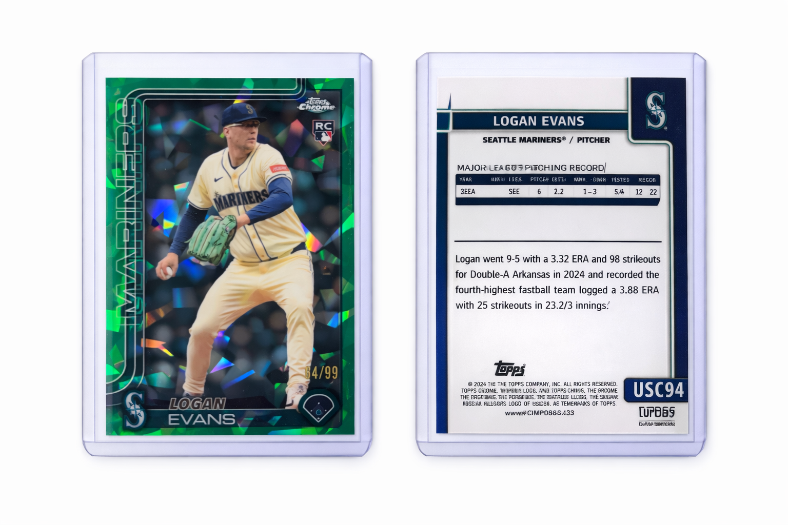 2024 Topps Chrome Update Baseball Logan Evans Green Speckle Refractor Rookie Card #USC94 — 64/99