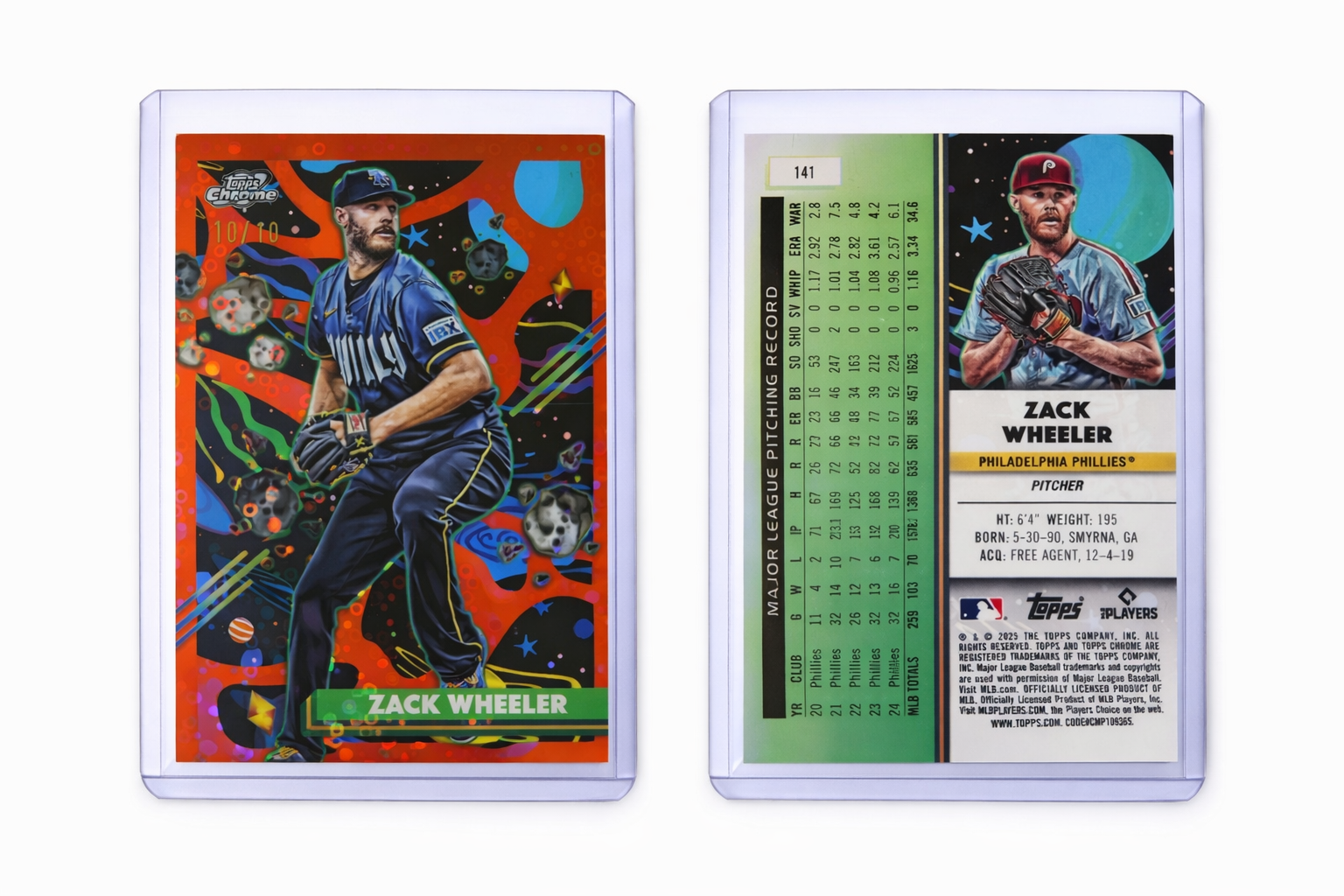 2025 Topps Cosmic Chrome Baseball Zack Wheeler Black Eclipse Refractor #141 — 10/10
