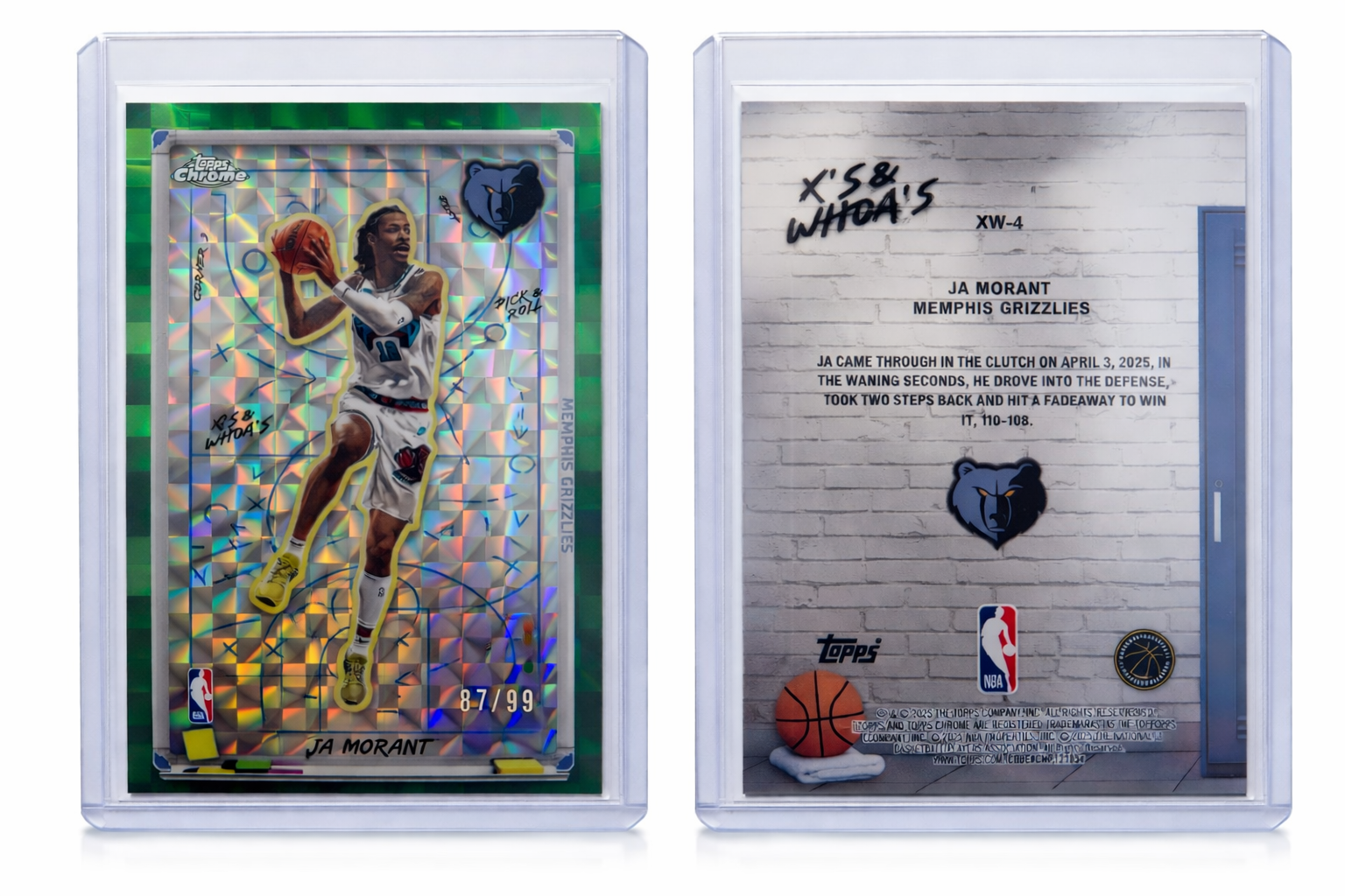 Ja Morant 2025 Topps Chrome X's & Whoa's Green Cracked Ice /99 Memphis Grizzlies #XW-4 #87/99
