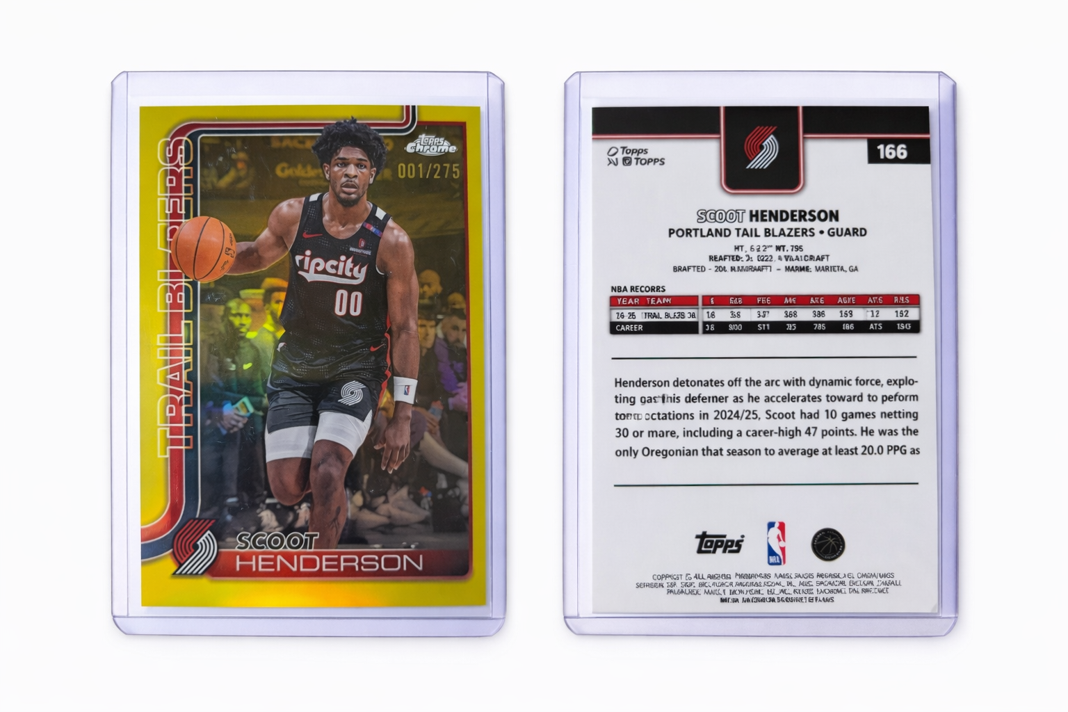 2025-26 Topps Chrome Basketball Scoot Henderson Gold Refractor #166 — 001/275