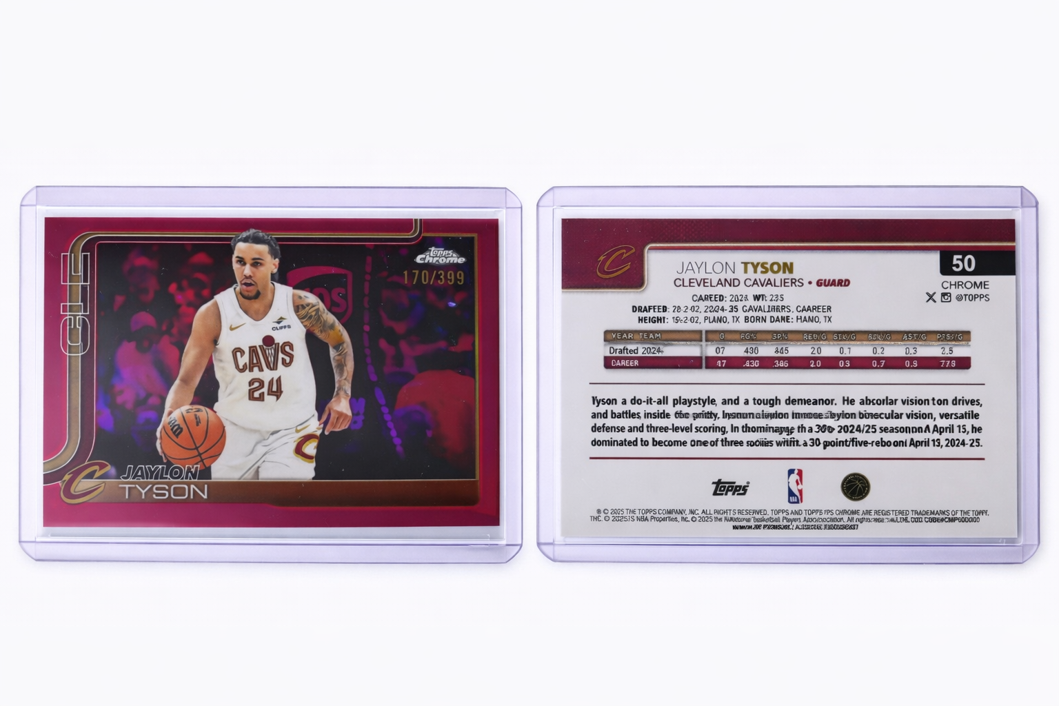 2025-26 Topps Chrome Basketball Jaylon Tyson Magenta Refractor #50 — 170/399