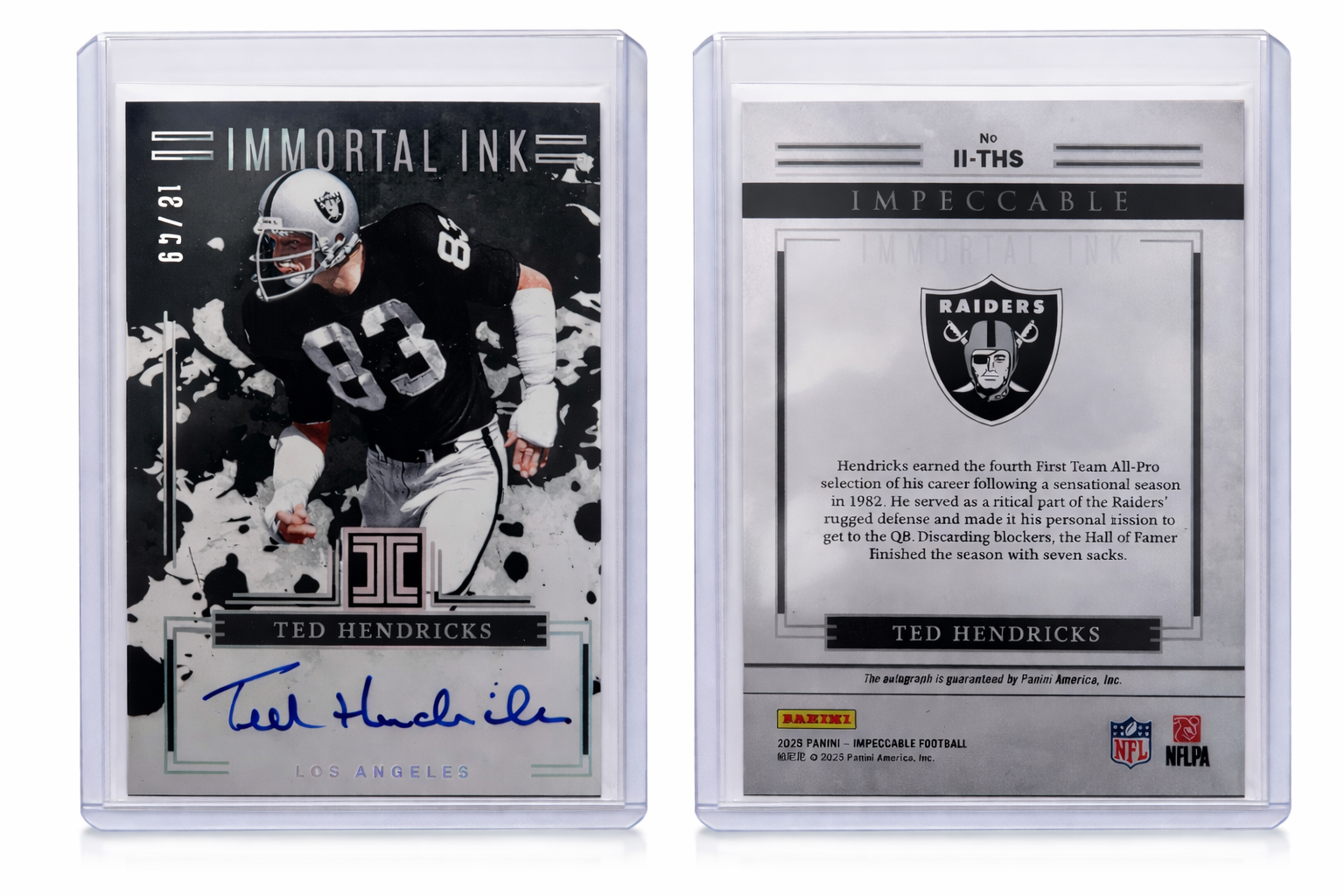 Ted Hendricks 2025 Panini Impeccable Immortal Ink Auto /49 Los Angeles Raiders #II-THS #18/49