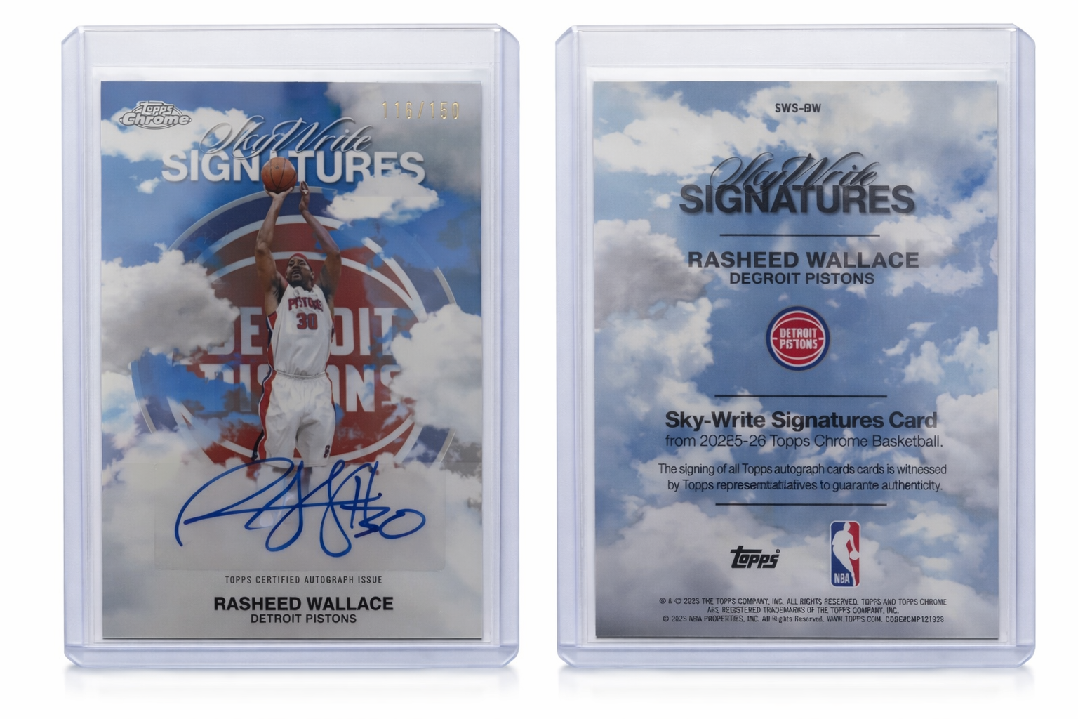 Rasheed Wallace 2025-26 Topps Chrome Sky-Write Signatures Auto Blue /150 Pistons #116/150
