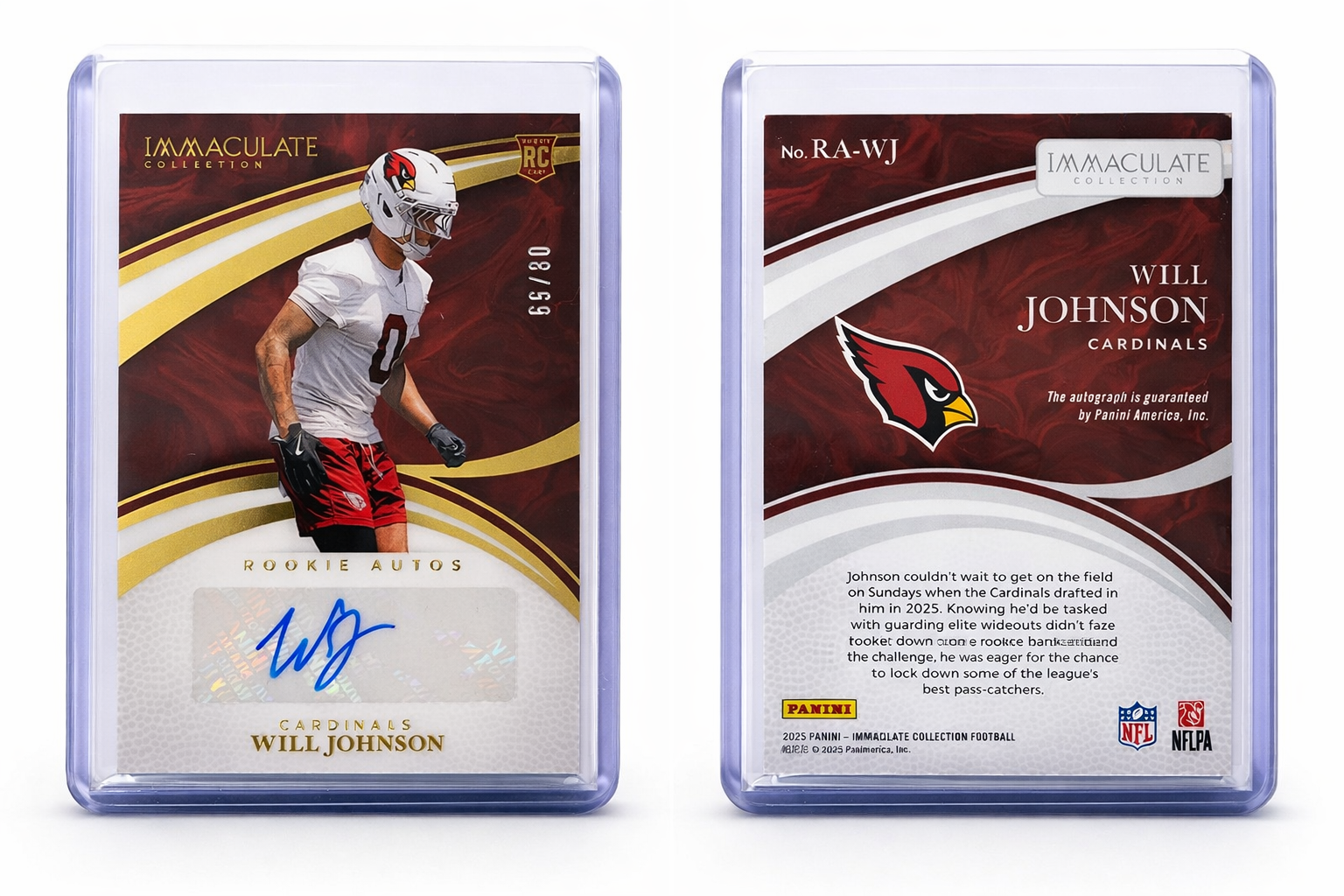 Will Johnson 2025 Panini Immaculate Collection Rookie Autograph 08/99 Arizona Cardinals